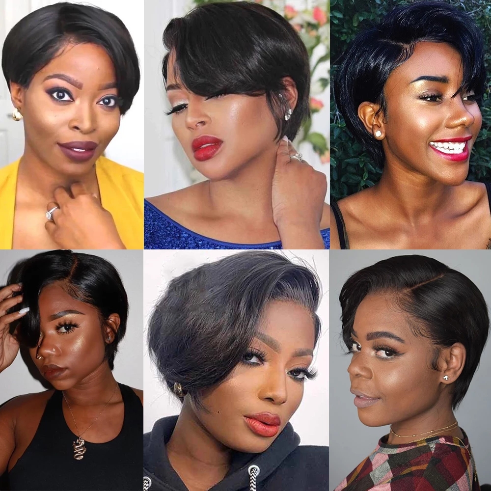 Pixie Cut Wig Human Hair Ombre Blonde Short Bob Straight Wig For Black Women Transparent Lace Frontal Brazilian