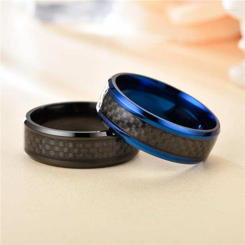 Anéis de casamento 8mm masculino carboneto de tungstênio prata cor anel incrustação preto banda de fibra de carbono para festa masculina moda jóias presente s285k