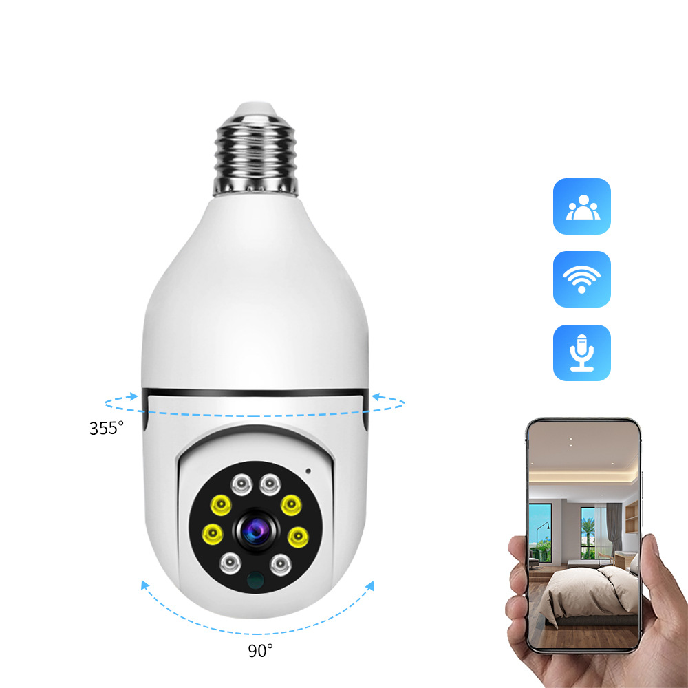 WiFi 360 Panoramic Bulb Camera 1080P Surveillance Camera Wireless Home Security Cameras Night Vision Two Way Audio Smart Motion Detection Support for 5G