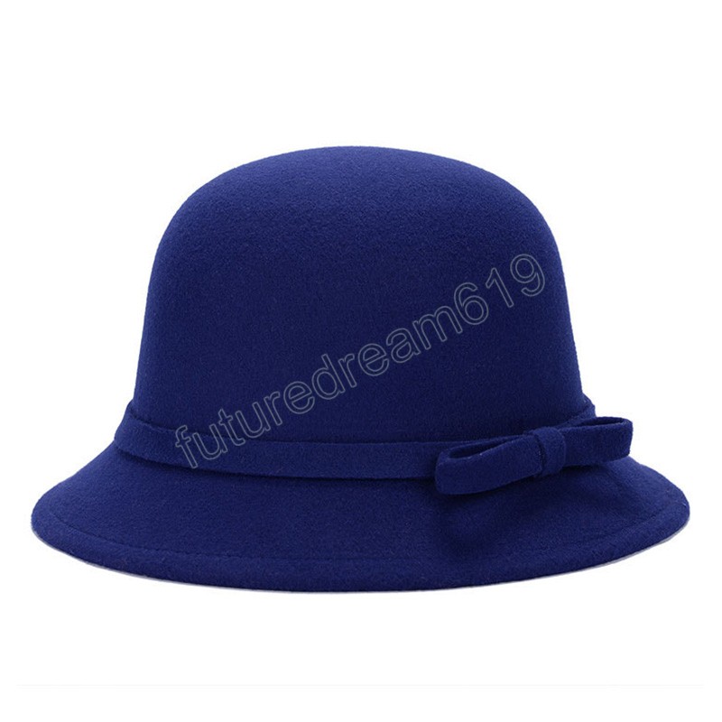 Ciepłe wełny filcowe czapki dla kobiet Bow Bucket Cap Eleganckie czapki wiadra, nie deformowane czapki Fedoras