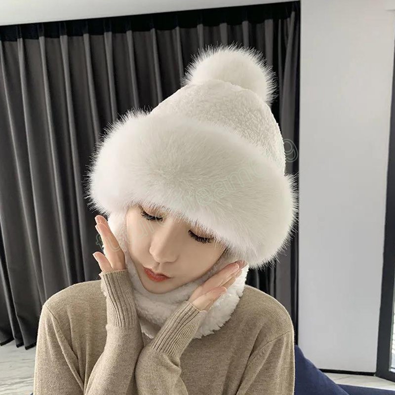 Chapéu feminino de inverno tampas de cachecol de pescoço gorros mais quentes