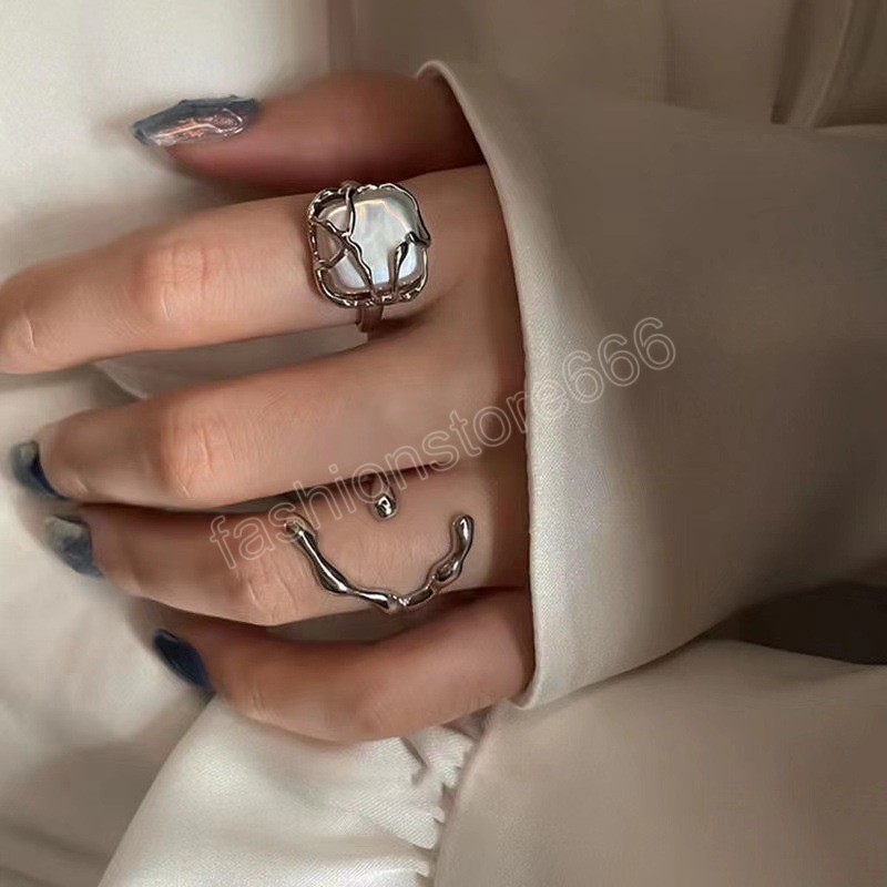 Mode zilveren kleur minimalistisch onregelmatige twined vinger ringen creatieve geometrische openingsringen voor vrouwelijke meisjes sieraden
