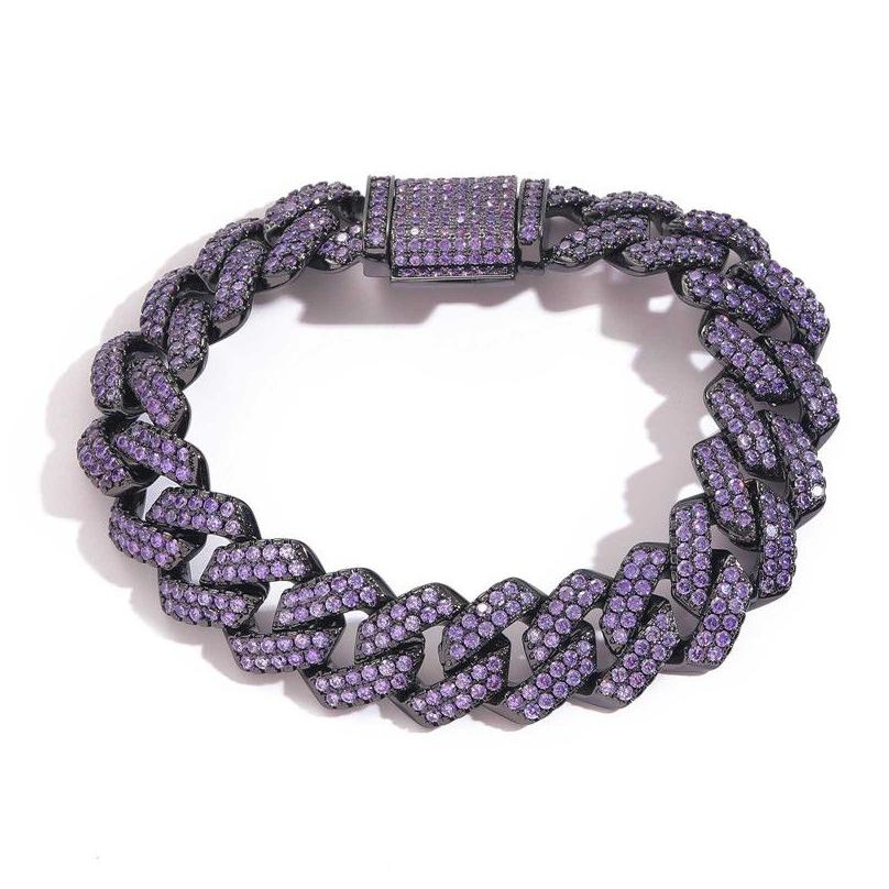 Chain Link Bracelets Iced Out Chains For Men Women 15Mm Black Purple Cuban Cz Stone Bracelet Hip Hop Jewelry Drop Delivery Dh2Hm218f