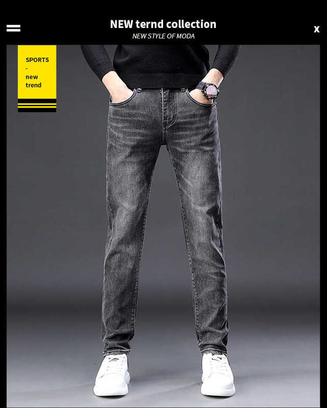 Jeans pour hommes Designer Automne Hiver Simple Slim Élastique Coréen Petit Pied Casual Gris Pantalon Long 9ATT