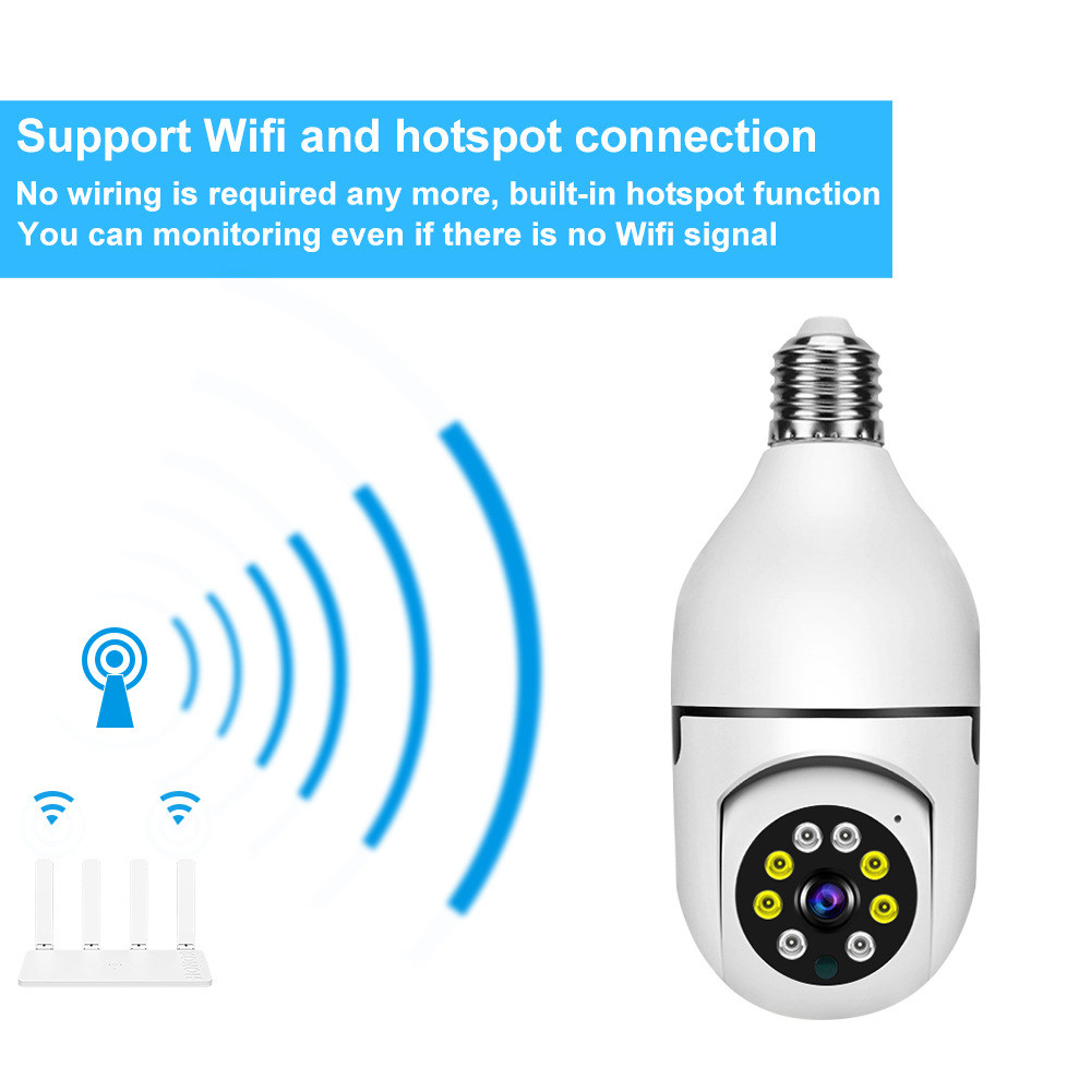 Caméra ampoule panoramique WiFi 360 1080P Caméra de surveillance sans fil Caméras de sécurité à domicile Vision nocturne Audio bidirectionnel Prise en charge de la détection de mouvement intelligente pour 5G