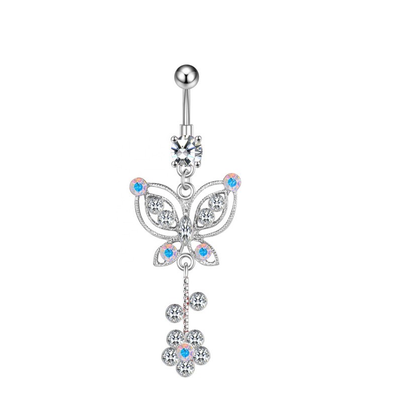 Roestvrijstalen kristallen vlinder navel ringen voor vrouwen sexy strandnavelring zirkoon dangle body buik piercing sieraden