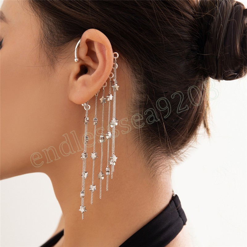 Boucles d'oreilles longues à pampilles en forme d'étoile pour femmes, sans perçage, Clips en os, manchette, Cartilage, bijoux exquis, accessoires de mariage