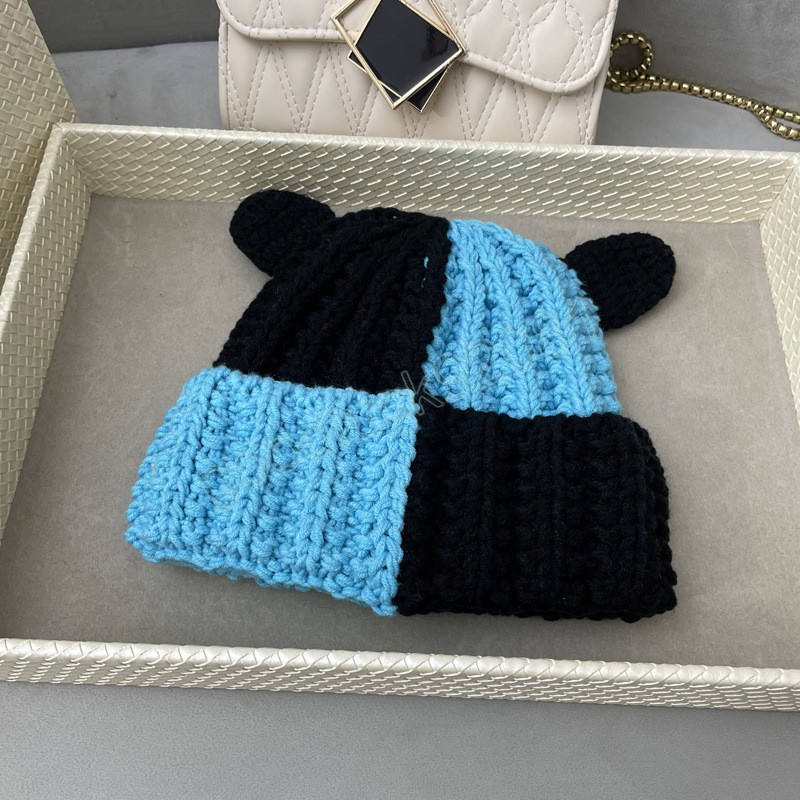 Women Knit Hat Cute Ear Color Stitching Winter Hat Unisex Men Women Hip Hop Ski Skullies Bone Hat Thick warm Beanie Cap