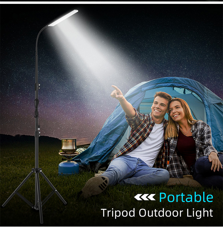 Utomhus bärbara LED -solbelysning Camping Lantern Adjsutable Tripod Stand Emergency Light Outdoor Work BBQ USB kraftfull belysning206i