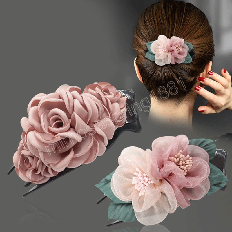 Fashion Flower Duckbill Clip Elegant Lady Hair Claws Hairpin Women Girl Headwear Barrettes Hairgrip Hair Accessories