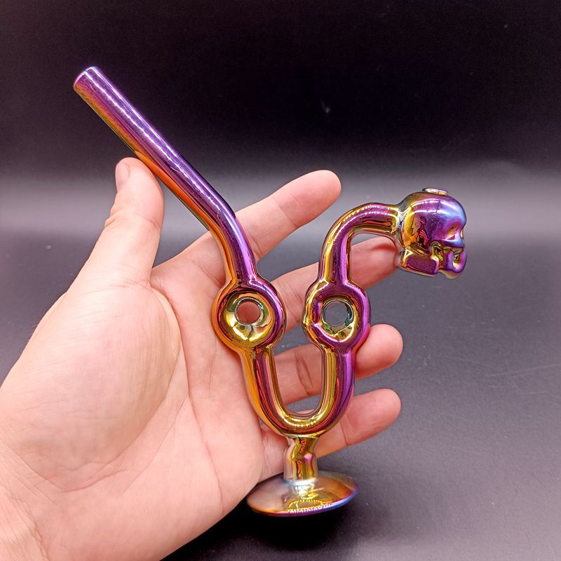 Electroplating Skull Double Chamber Oil Burner Pipes for Smoking Snake Water Bong Accessories