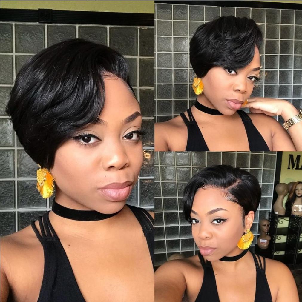 Pixie Cut Wig Human Hair Ombre Blonde Short Bob Straight Wig For Black Women Transparent Lace Frontal Brazilian