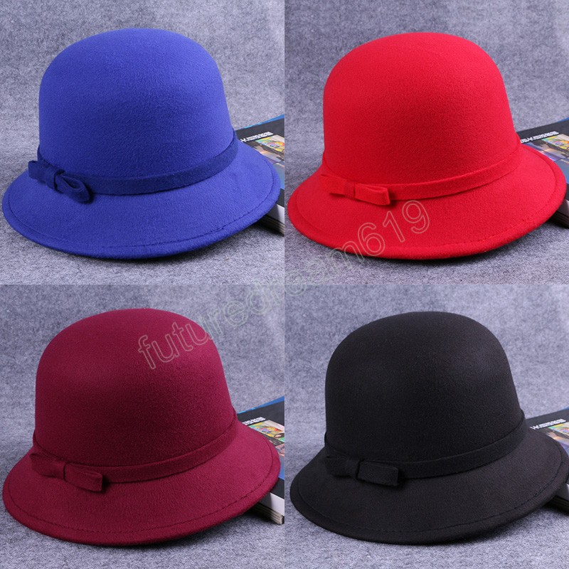 Warm Wool Felt Hats For Women Bow Bucket Cap Elegant All-match Bucket Caps Not Deformed Fedoras Caps