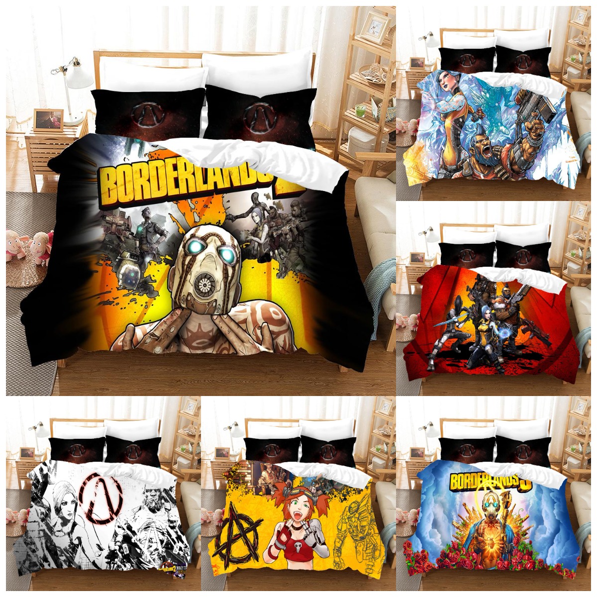 Bedding Sets Anime Cartoon Borderlands Theme 3D Printing Duvet Cover Set 3 PCS European and America Style Polyester Super Soft Quilt Cover with Pillowcase Full size