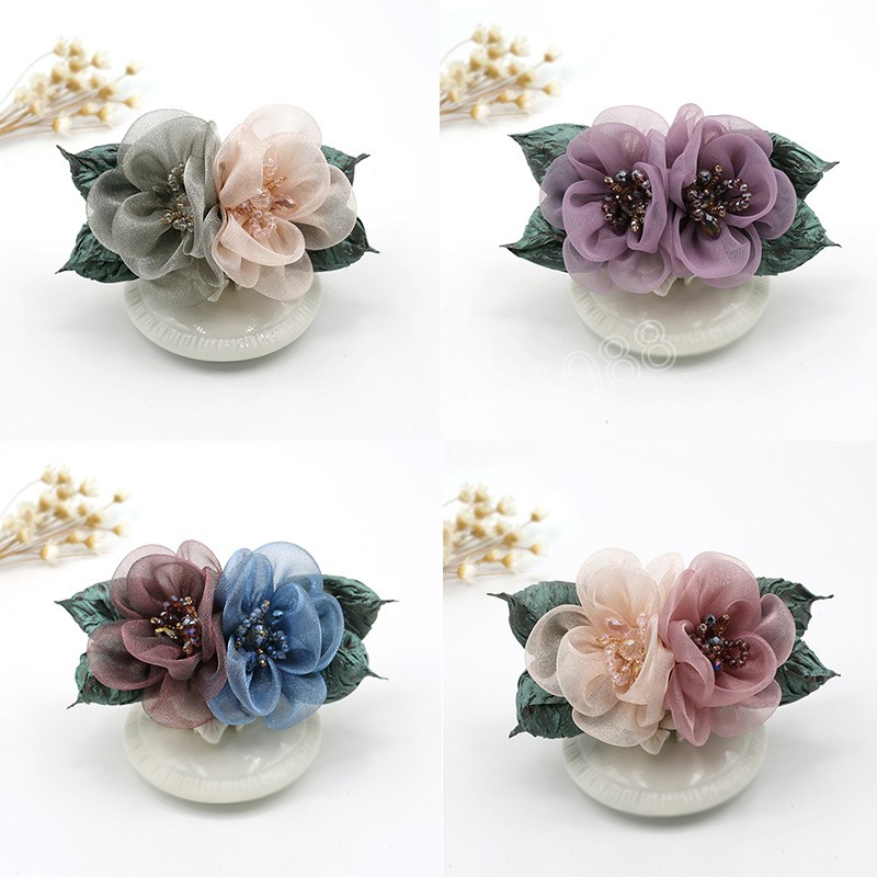 Rhinestone Chiffon Flower Hair Clips New Fashion Artificial Flower Wedding Party Barrettes Elegant Woman Hair Accessories