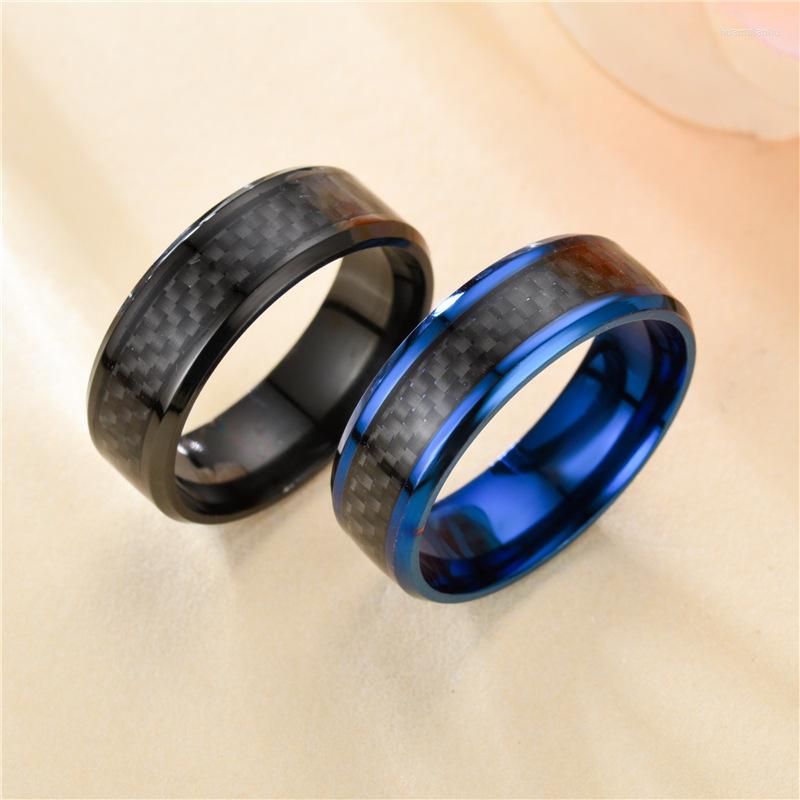 Anéis de casamento 8mm masculino carboneto de tungstênio prata cor anel incrustação preto banda de fibra de carbono para festa masculina moda jóias presente s285k