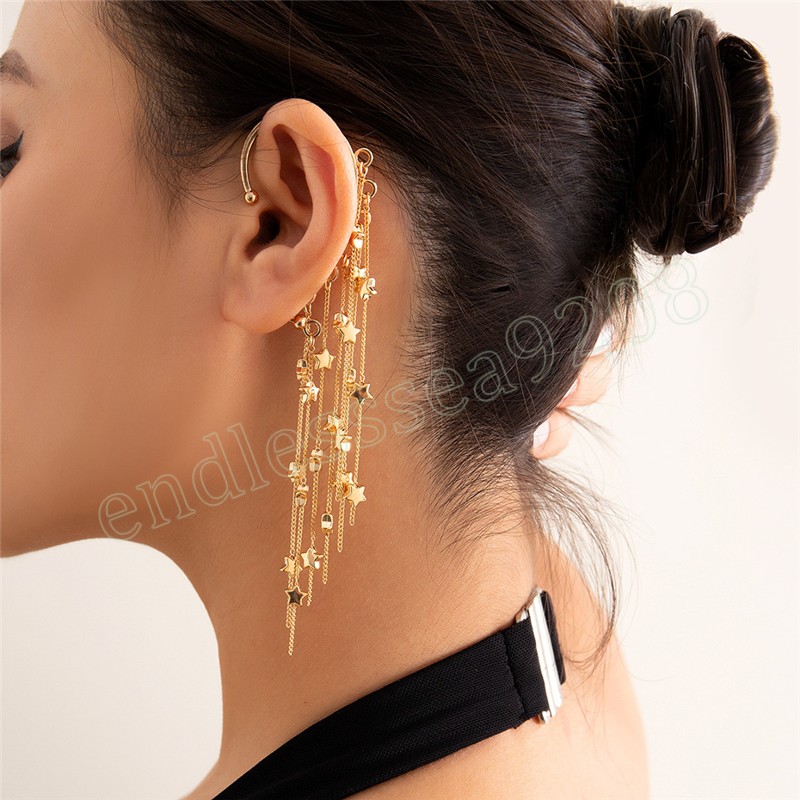 Boucles d'oreilles longues à pampilles en forme d'étoile pour femmes, sans perçage, Clips en os, manchette, Cartilage, bijoux exquis, accessoires de mariage