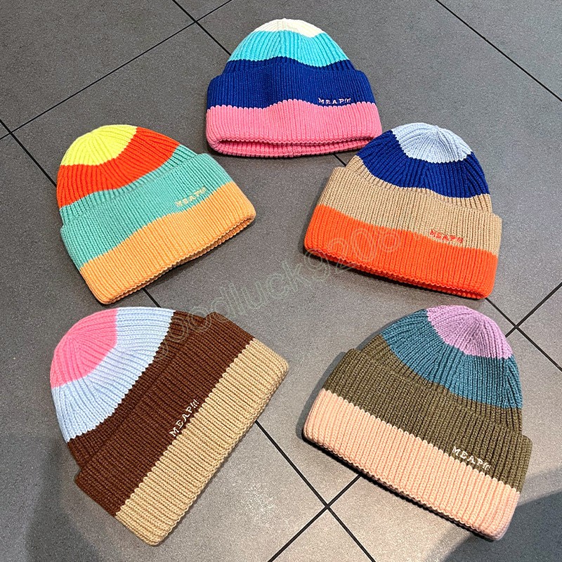 Kış Şapkası Kadınlar için Örgü Kapaklar Renkli Dikiş Unisex Erkek Kadınlar Kalın Sıcak Beanie Cap Hip Hop Kayak Kafa Kemik Şapkaları
