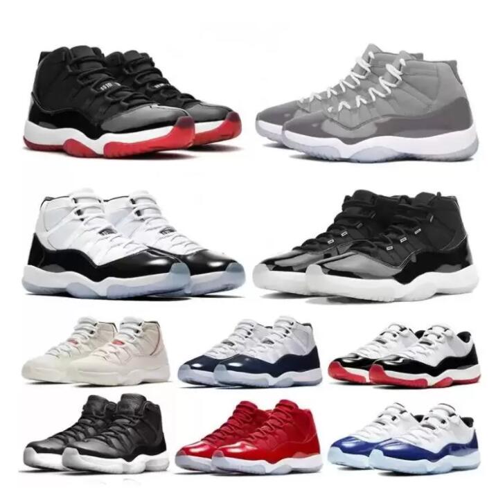 11 chaussures de basket-ball rétro Men 11s Cherry Cool Grey Grey Midnight Navy Jubilee 25e anniversaire Concord Bred Low 72-10 Legend Blue Mens Women Trainers Sports Sneakers 36-46