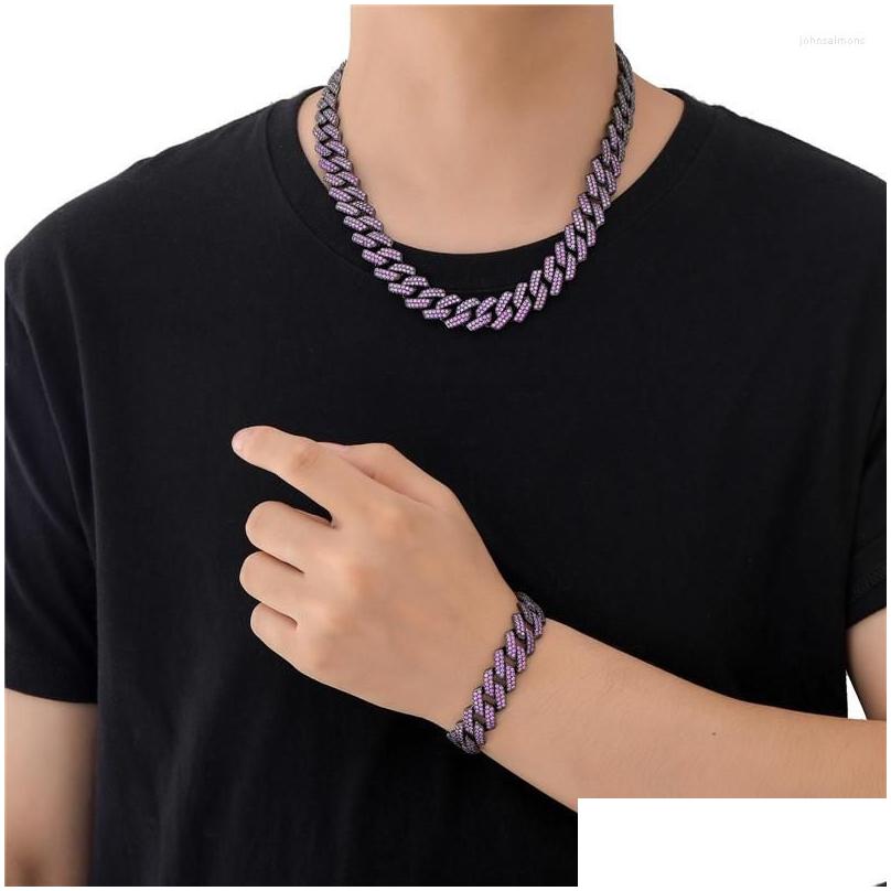 Chain Link Bracelets Iced Out Chains For Men Women 15Mm Black Purple Cuban Cz Stone Bracelet Hip Hop Jewelry Drop Delivery Dh2Hm218f