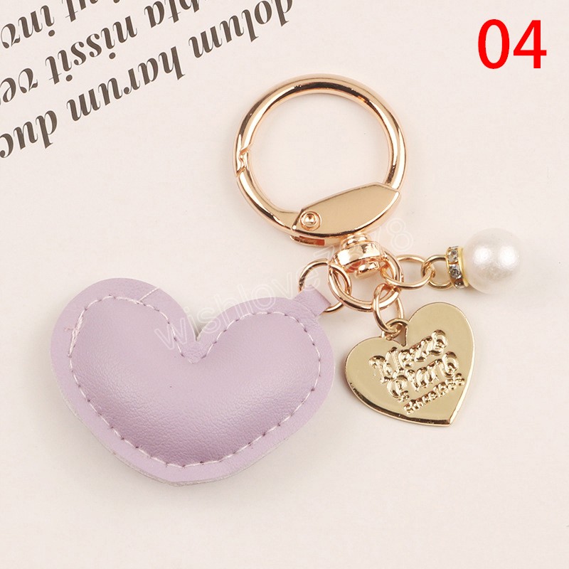 Femmes cuir coeur amour porte-clés métal couleur or perle porte-clés sac pendentif accessoires pour femmes porte-clés bijoux