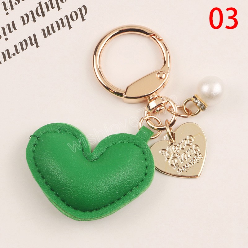 Femmes cuir coeur amour porte-clés métal couleur or perle porte-clés sac pendentif accessoires pour femmes porte-clés bijoux