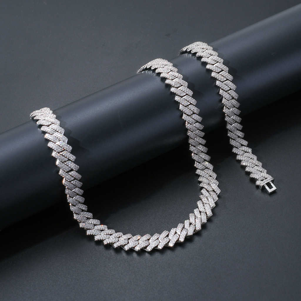 Anpassad hiphophalsband män smycken 20mm båge 925 silver 18k guldpläterad is ut 4 rader moissanite diamant kubansk länk kedja287y