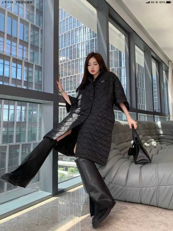 Women's Jackets designer Autumn Winter New Classic Triangle Loose Slim Lingge Cotton Cladding Warm Long Coat YOMA