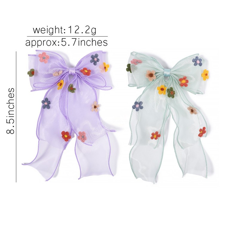 Horquillas con lazos grandes bordados de gasa para niños y niñas, Clip de primavera con flores dulces, accesorios para el cabello de moda