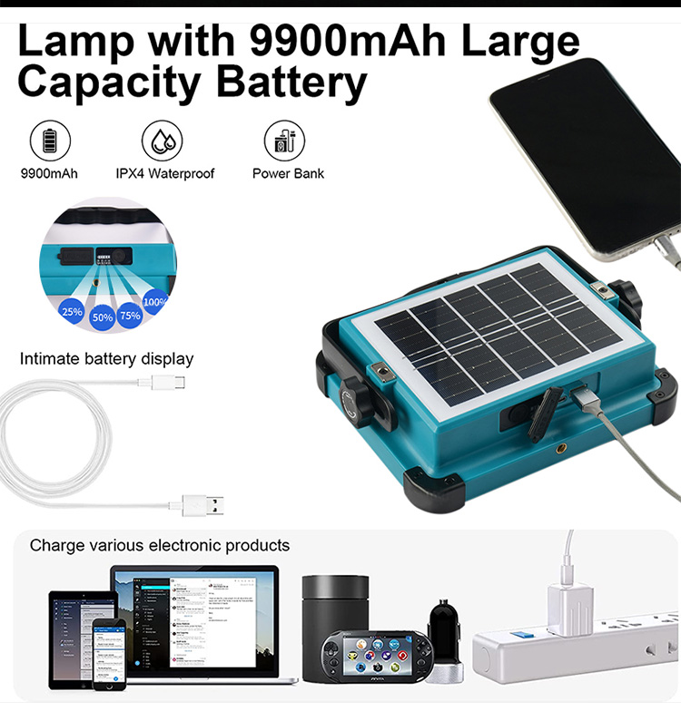 Lampes solaires Superbright 1000 watts lampe de tente de Camping Portable USB rechargeable LED lumière d'inondation solaire extérieure étanche travail réparation228d