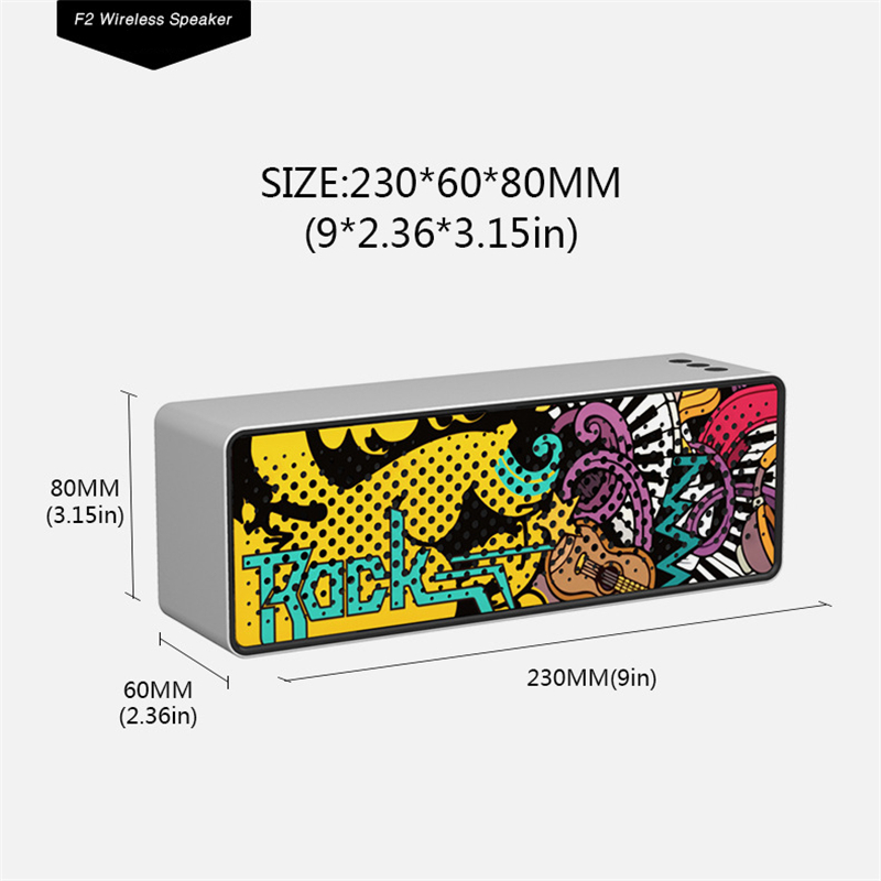 F2 RETRO BLUETOOTH 5.0 subwoofer głośnik 2000MAH przenośny graffiti USB TF CARD DOUBLNE LOGO LOGO