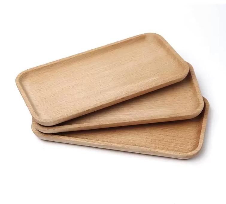 Fyrkantiga dessertplattor Beech Plate-Dish Sushi Dish Fruits Platter-Dish Tea Server Tray Wood Cup Holder Bowl Pad Baking Table Proware SN561