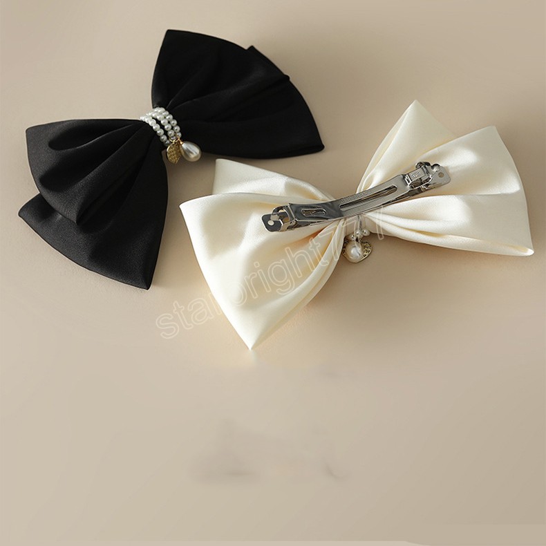 Damer Elegant Bowknot Pearl Bow Hairpin Side Bangs Spring Clips for Women Girl Hair Accessories Headwear