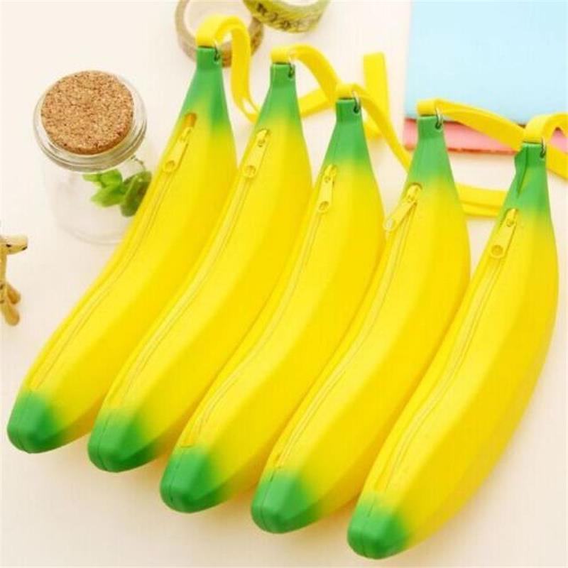 Novely Yellow Banana Silicone Pencil Bags Lagring Pencil Bag Coin Case Purse Nyckelpl￥nbok PRESITAL PRASSIONERY