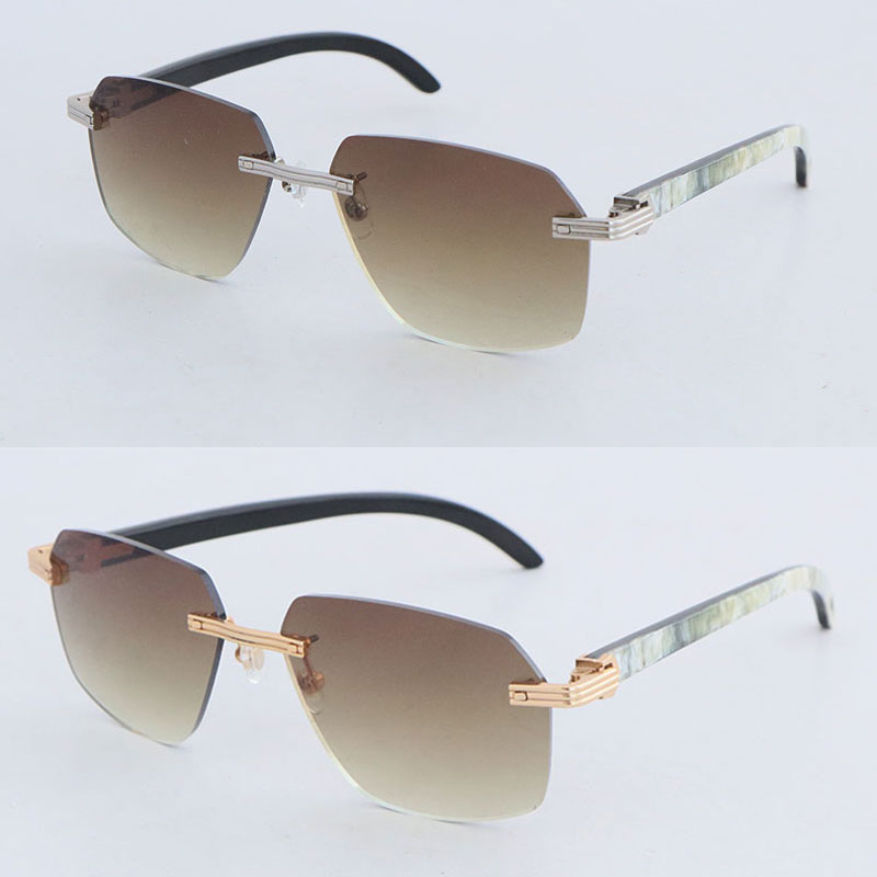Neueste Mode Metall Große Quadratische Randlose Sonnenbrille Frauen Weiß Innen Schwarz Buffalo Horn Sonnenbrille Männer Luxus Spiegel Leopard l215u