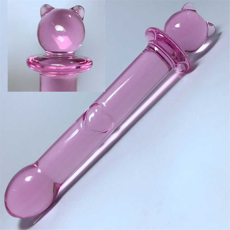 Beauty Items Rabbit Pink Crystal Glass Dildos Masturbator Realistic Dildo Penis Large G-spot Anal Butt Plug Adult sexy Toys For Woman Female