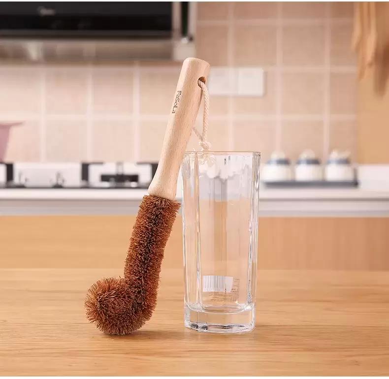 Brosse à Pot naturel avec manche en bois de hêtre, brosse de nettoyage de la vaisselle, antiadhésive, tasse, accessoires de cuisine ss1223