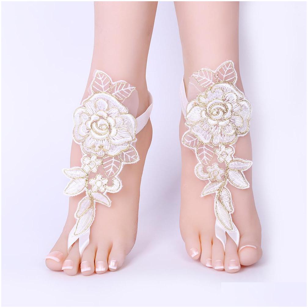 Anklets Wedding Sandals Lace Flower Anklet Women Ankle Bracelet Chain Foot Jewelry Drop Delivery Dhjwn