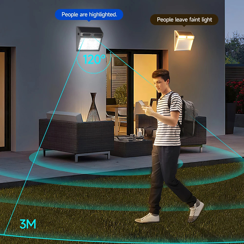 Solväggsljus rostfritt stål Hållbart 112Led rörelsessensorlampa utomhus ljus solsäkerhet 4 -lägen belysning för trädgård ytterdörr