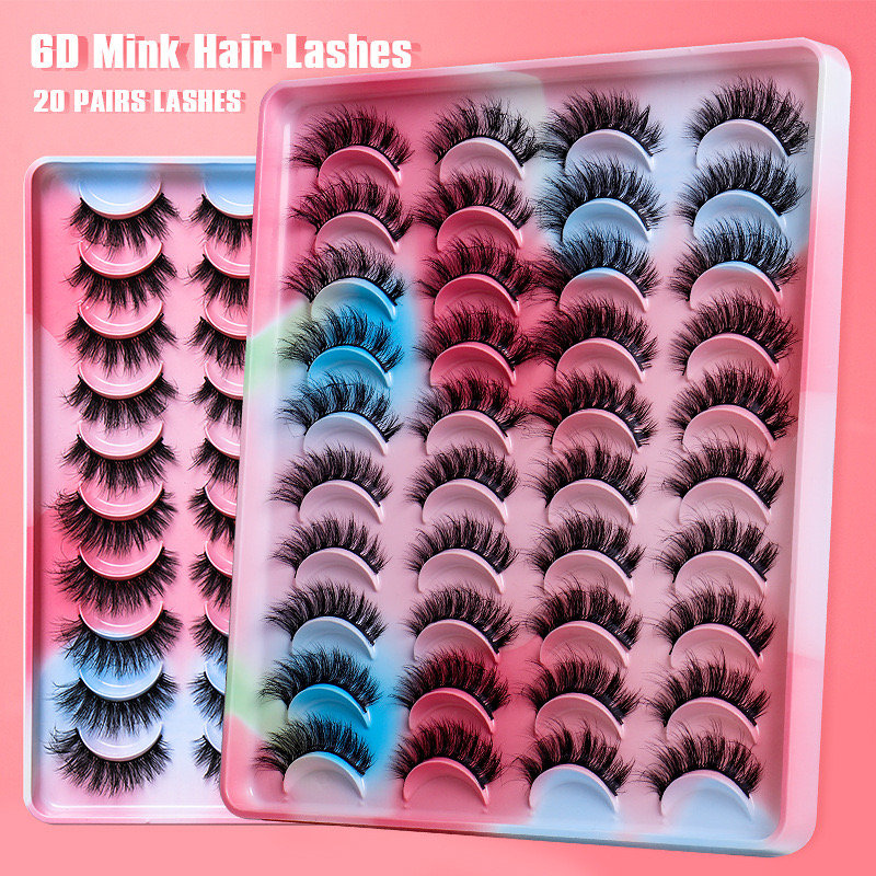 Wholesale European USA Faux Mink False Eyelashes 6D Thick Fluffy Curl Large Eye Lashes Natural Look