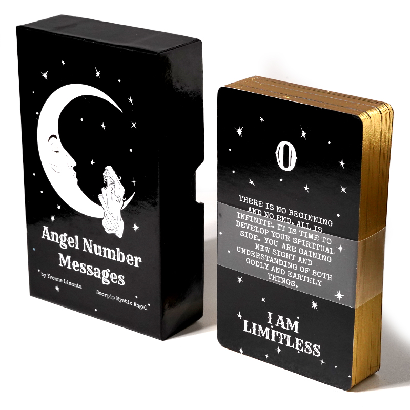 Angel Number Messages Bevestiging Oracle Deck, 53 kaarten, goud vergulde rand