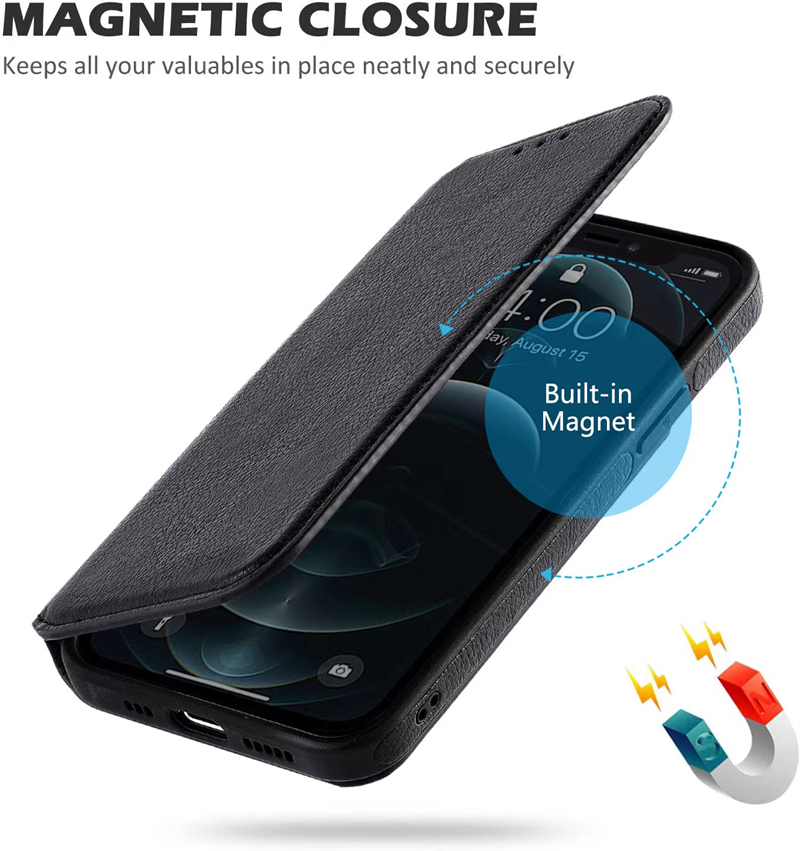 Magnetische Brieftasche aus PU-Leder für iPhone 14 13 12 11 Pro xs Max 7 8 Samsung S22 S21 S20 Ultra Plus Premium Flip Phone Cases mit Kreditkartenfach