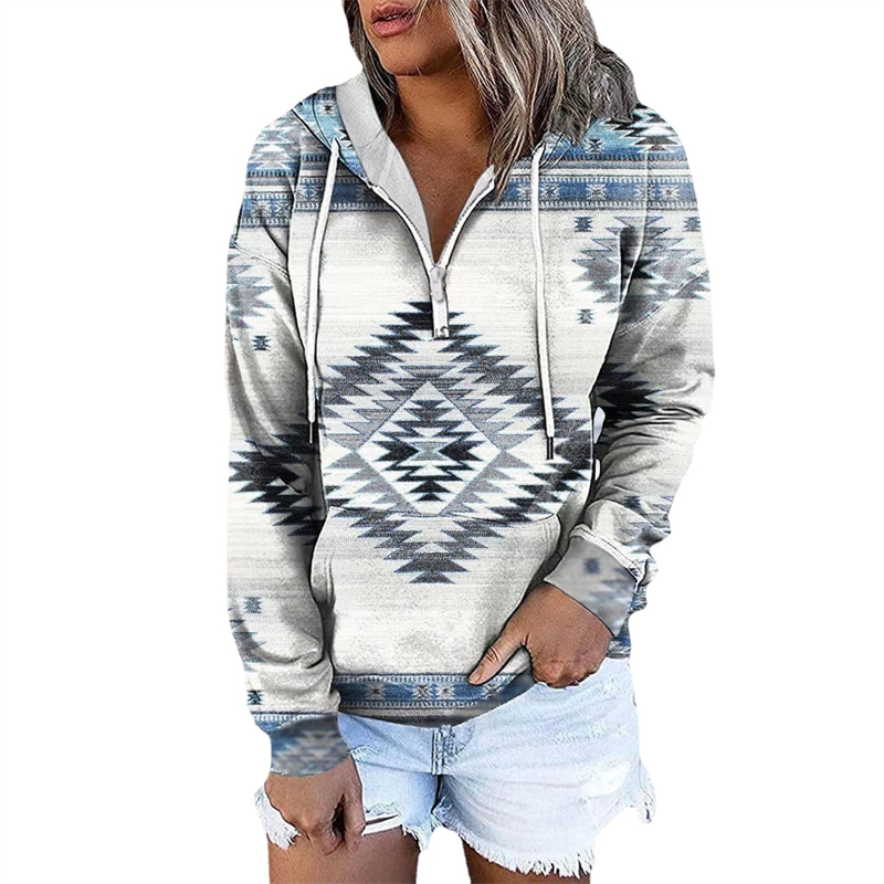 Herfst winter retro western etnische geometrische hoodies sweatshirt dames casual vintage losse straat sweatshirts boho pullovers