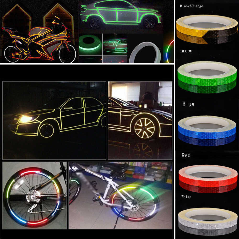 6 cores 8m Luminous Warning Fita Wheel Reflexive Sticker Rim Bike Reflector Fluorescente para decalque de carro