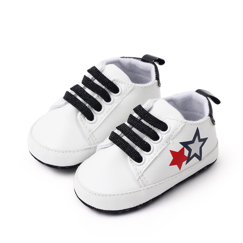 Eerste wandelaars pasgeboren babyjongen meisje schoenen baby peuter casual sneakers pu letter anti-slip katoenen zool kruip krib schoenen