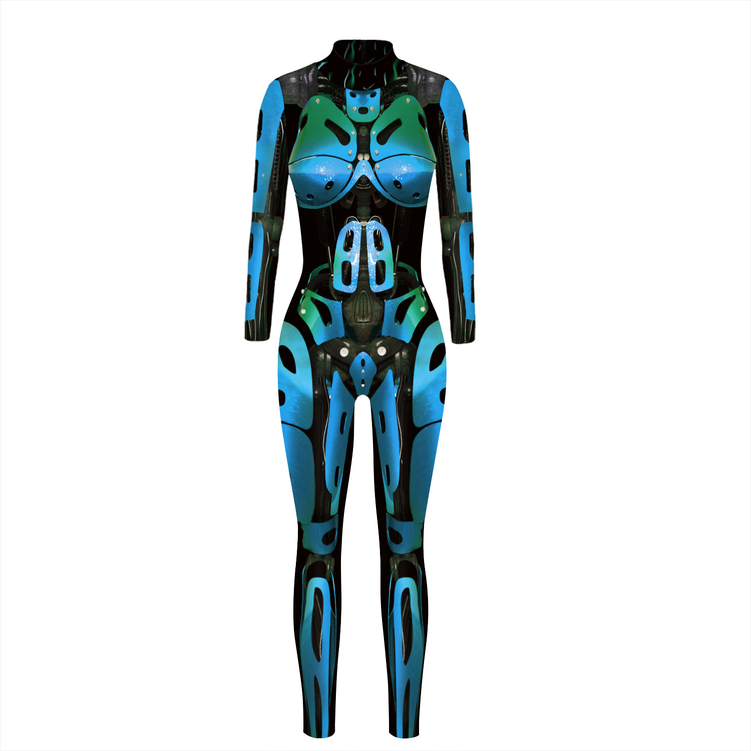 3D printing mechanical robot tights cosplay stage Theme Costume for Women's jumpsuit purple blue