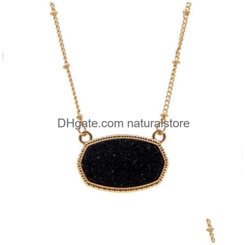 Anhänger Halsketten Harz Oval Druzy Halskette Gold Farbe Kette Drusy Hexagon Stil Luxus Designer Marke Mode Schmuck Für Drop De267s