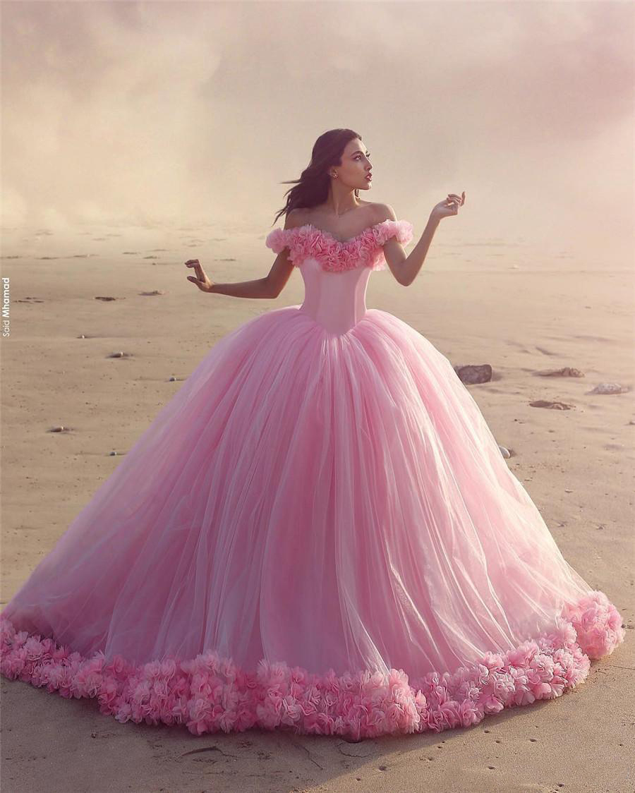 Vestidos de noiva de rosa de nuvem rosa de nuvem rosa longa tule tule buffy bufle de mariage vestido de noiva disse mhamad vestido de casamento 315a