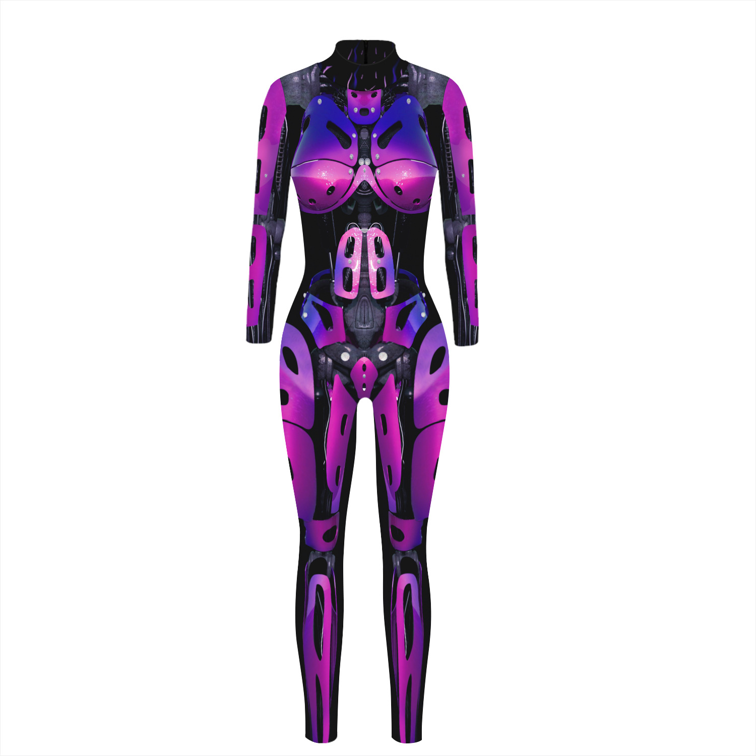 Meia-calça robô mecânica com impressão 3D, fantasia tema de palco para cosplay, macacão feminino roxo azul