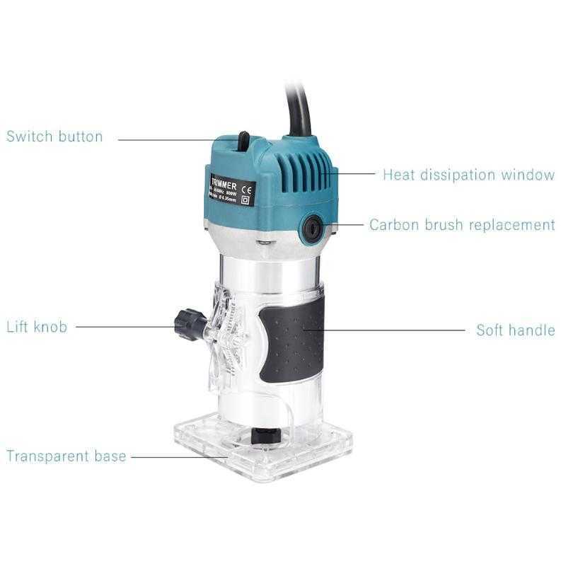 220V 800W Woodworking Electric Trimmer Wood Milling Engraving Slotting Trimming Machine Hand Carving Router EU Plug 6.35mm